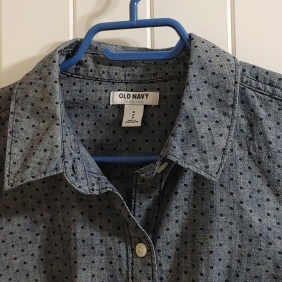 OLD NAVY men's grey blue button down long sleeves dress short polka dot - Picture 2 of 8